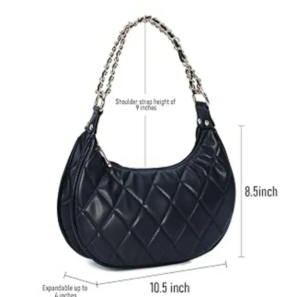 Y2K Women Shoulder Bag Vintage Clutch Hobo Tote Handbag Black Quilted Styling - Picture 2 of 3